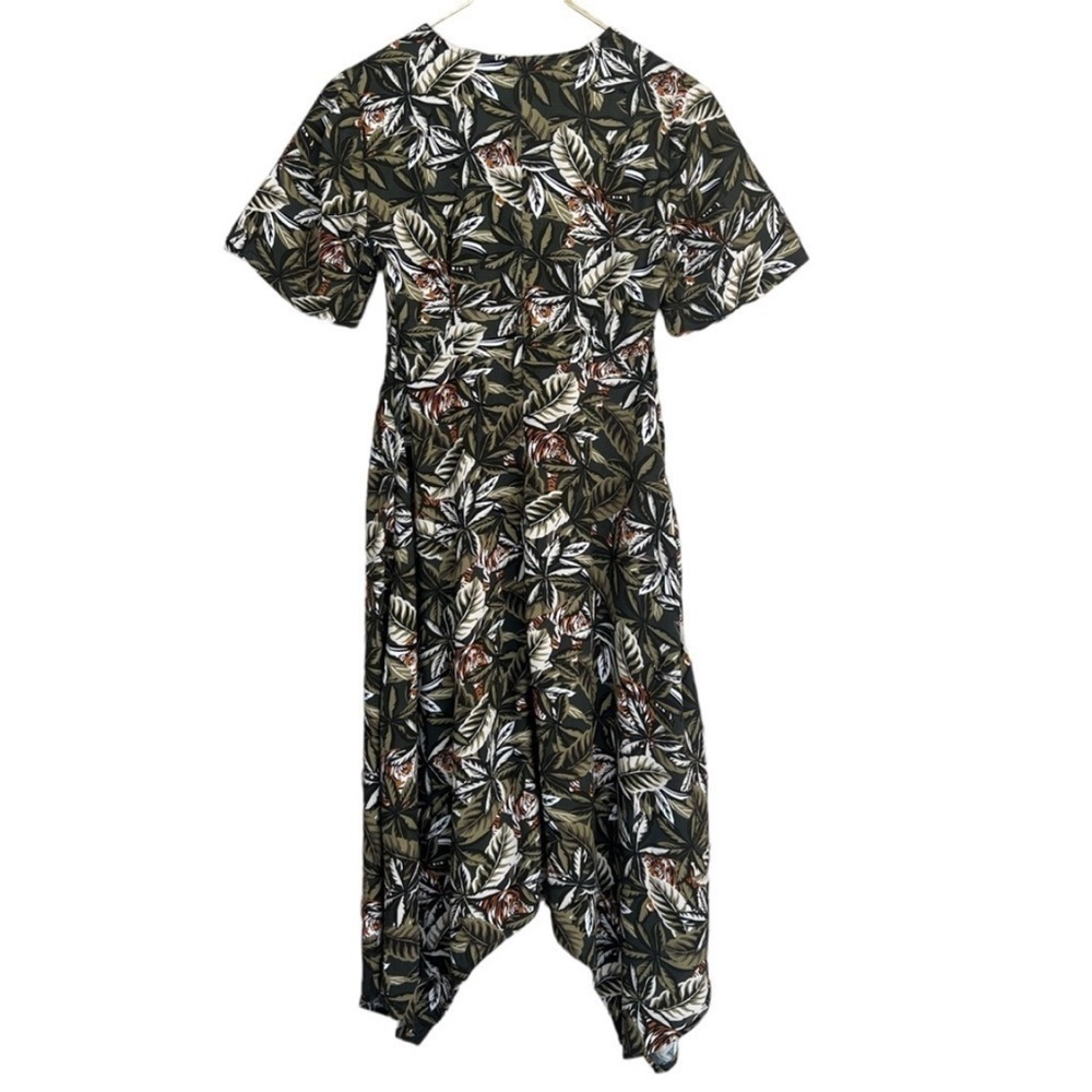 Banana Republic Tiger Leaf Wrap Midi Dress Asymmetrical Hem Petite 00 - Picture 8 of 14